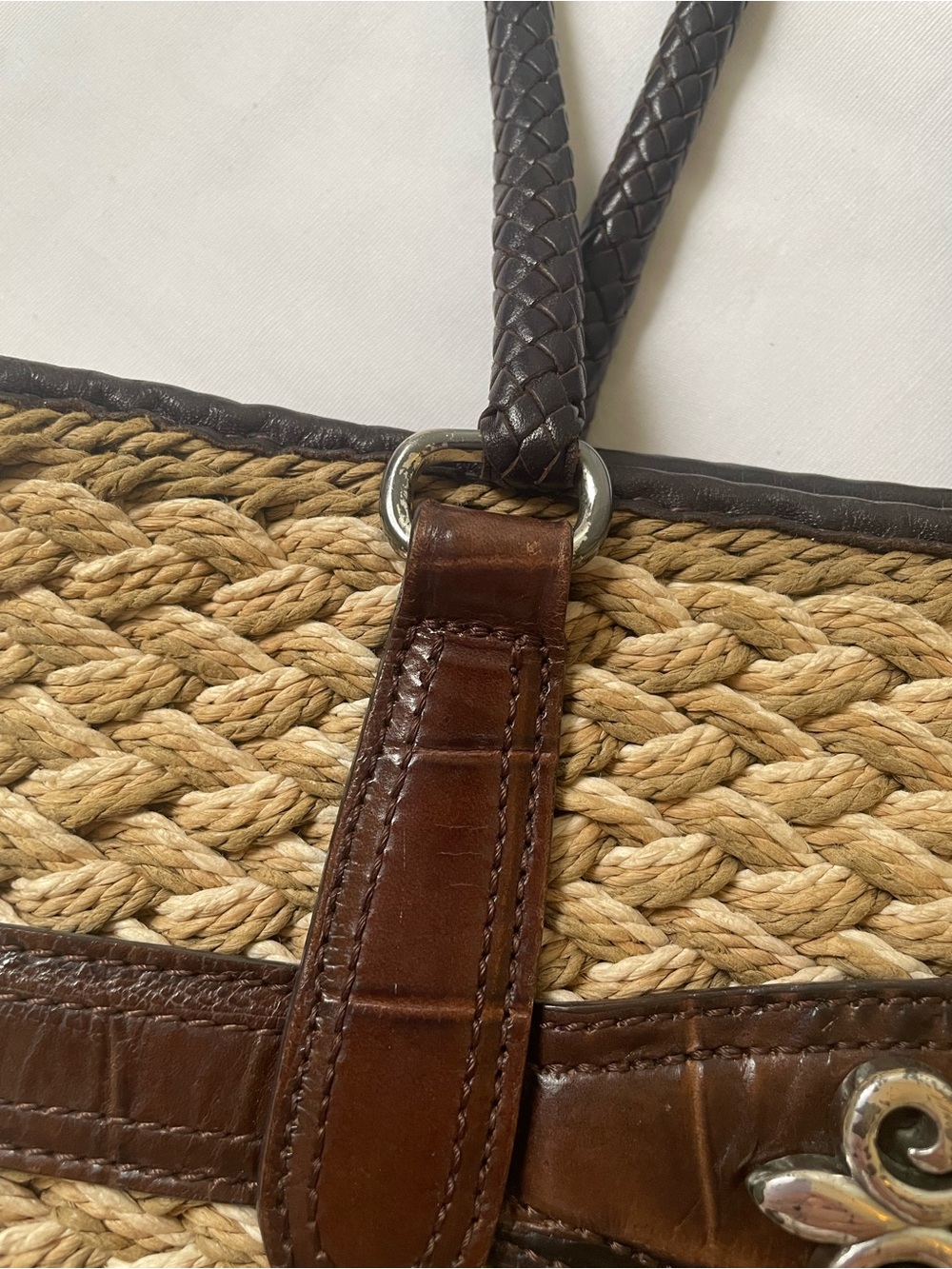 Brighton woven straw and leather trim shoulder purse - Picture 14 of 15